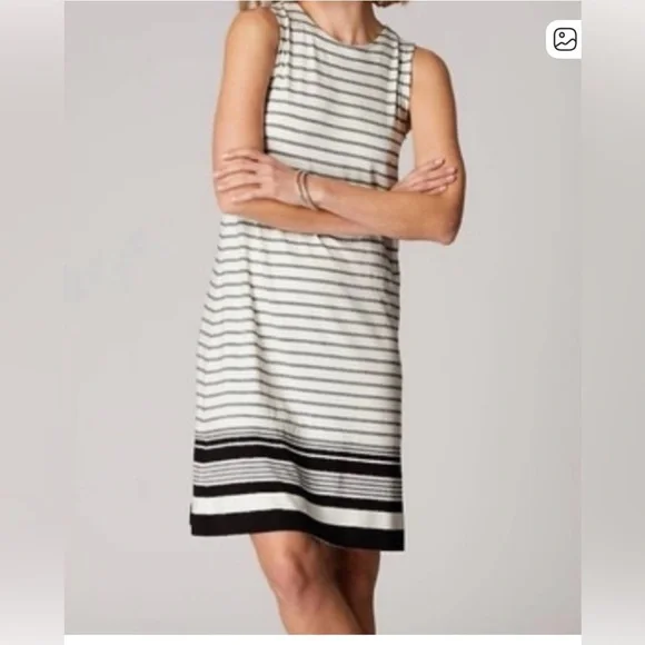 J. Jill Wearever sleeveless dress Black and White Striped. Size large petite. - Picture 1 of 9